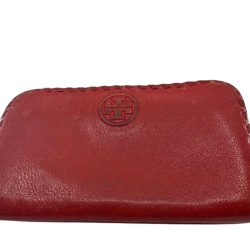 Tory Burch Laced Edge Red Leather Zip Wallet